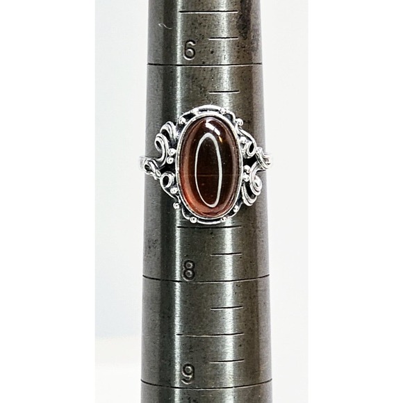 Vintage Sterling Silver Amber Ring SZ 7 - Picture 7 of 8